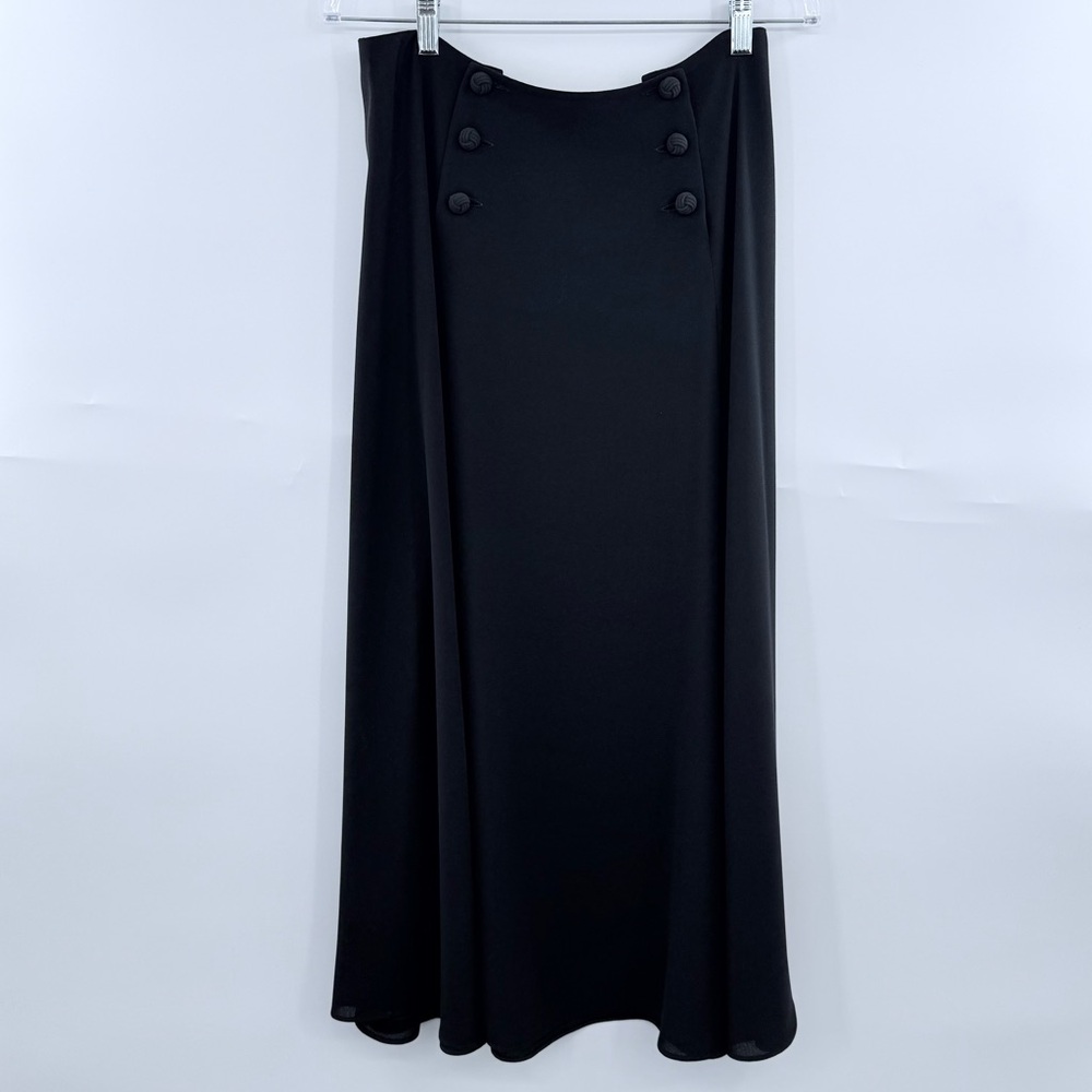 Maggie Shepherd Black Midi Skirt Vintage Size Medium Button Front A-Line Flowy
